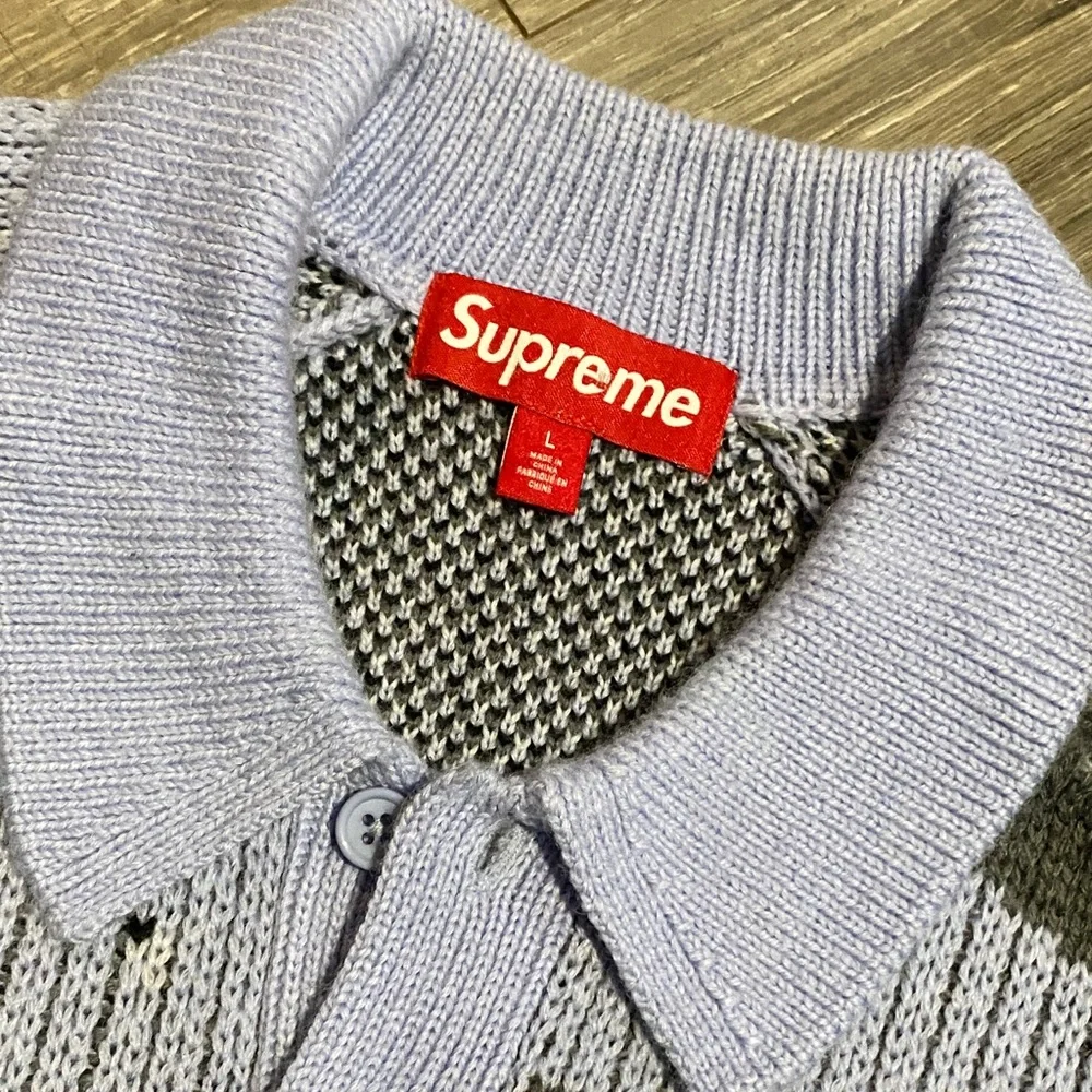 Supreme Small Box Logo Raglan Polo Blue Camo Sweater - Picture 2 of 8